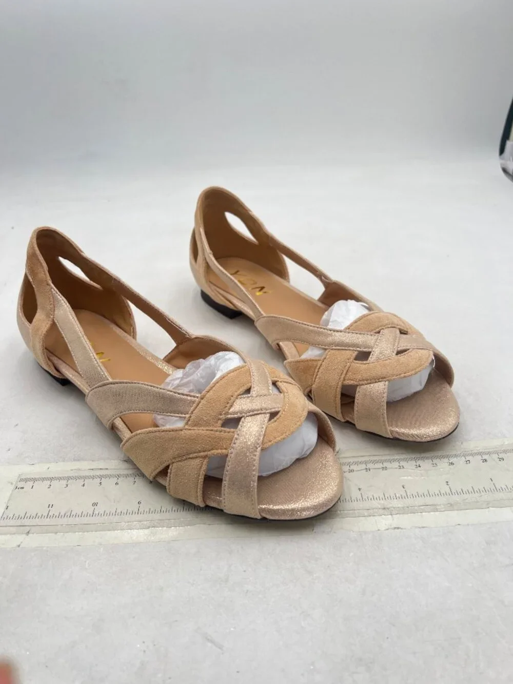 YDN Tan Braid Pumps Cutout Sandals Slip On Flats Chunky Low Heels Peep Toe Prom